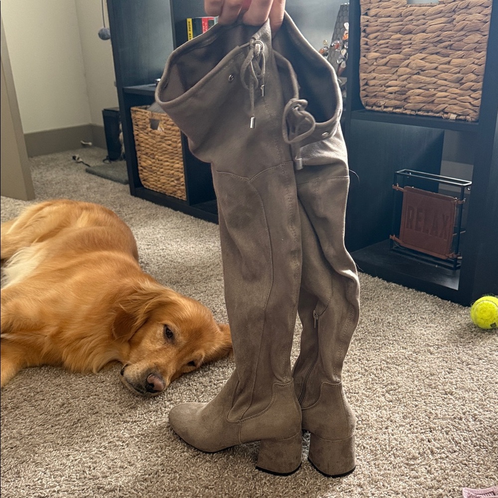 Stylish Taupe Thigh-High Boots